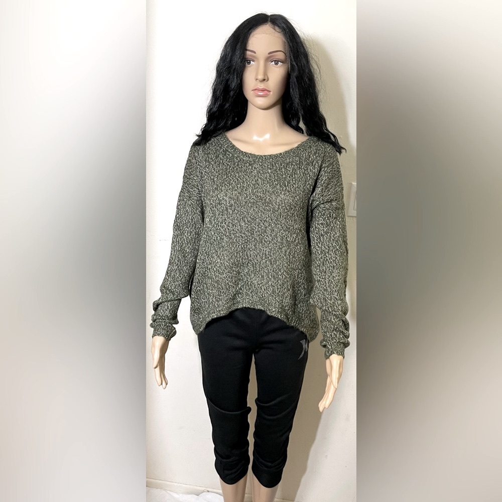 Sz XXL Onix Women's Olive Green Sweater crewneck pullover zipper closer